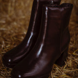 STELLA BROWN SHINY LEATHER HEEL BOOTS