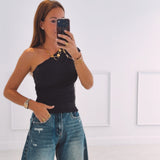 SYLVIE BLACK ONE SHOULDER TOP