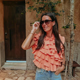 ALONDRA PEACH RUFFLE BLOUSE