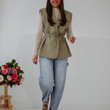 JULIE KHAKI SLEEVELESS BLAZER