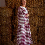 ROSEMARY BURGUNDY LONG CHECKERED COAT