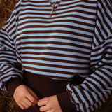 FIORA BROWN/LIGHT BLUE STRIPED SWEATER