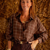 YOLANDA BROWN CHECKERED BLOUSE