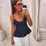 MANOU DARK BLUE DENIM POLKADOTS TOP