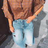 IDRA TERRACOTTA CHECKERED BLOUSE