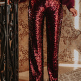 MAKE IT SPARKLE BORDEAUX SEQUIN PANTS