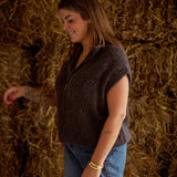 AURIELLE BROWN KNITTED ZIP SWEATER