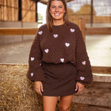 LOVELY BROWN HEART KNITTED SWEATER