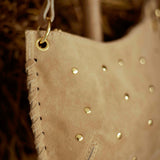 TUMBLE TAUPE STUDS SUEDE BAG