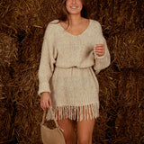 PIPPA ECRU BEIGE KNIT FRINGE DRESS