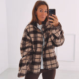OPALINE BEIGE/BROWN CHECKERED TEDDY JACKET