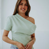 DARLING MINT GREEN ONE SHOULDER BLOUSE