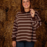 GREYA BROWN STRIPED LONGSLEEVE POLO SHIRT