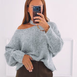 FALL IS COMING DARK GREY CUT-OUT SWEATER