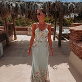 CHOUROUK MINT GREEN FLOWER DRESS