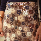 VIOLA BROWN FLOWER SEQUIN SKIRT