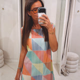 EVI GEOMETRIC PRINT MULTICOLOR CROCHET DRESS