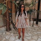 ILUSION BROWN/WHITE STRIPED PLAYSUIT