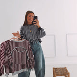 SEVERINE DARK BLUE/GREY STRIPED SWEATER