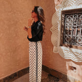 GHITA WHITE POLKADOTS WIDE LEG PANTS