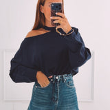SAAR DARK BLUE CUT-OUT SWEATER