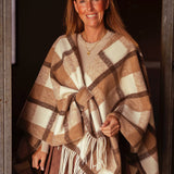 DOLLYROSE BEIGE CHECKERED PONCHO