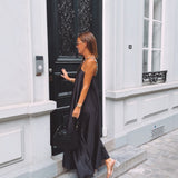 VIVIENNE BLACK SATIN HALTER DRESS