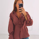HARRIET BURGUNDY CHECKERED BLOUSE