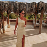 SOUAD GOLD SEQUIN ONE SHOULDER DRESS