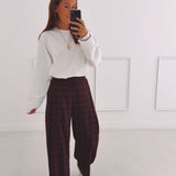 MALIA BORDEAUX/DARK BLUE CHECKERED PANTS