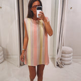 EVI YELLOW/PINK STRIPED PRINT CROCHET DRESS