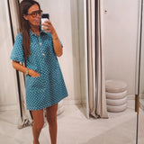 SANNE BLUE DENIM POLKADOTS DRESS