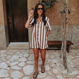 ILUSION BROWN/WHITE STRIPED PLAYSUIT