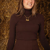 DEVIKA BROWN RIBBED TURTLENECK LONGSLEEVE SHIRT