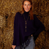 ARLENE DARK BLUE FRINGE PONCHO