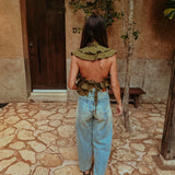 ALONDRA KHAKI RUFFLE BLOUSE