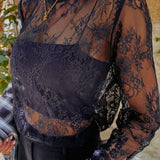 ELENA DARK BLUE LACE LONGSLEEVE TOP