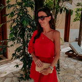 BERENICE RED LINEN ONE SHOULDER DRESS