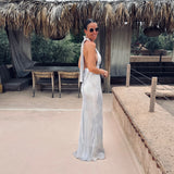 CHAMSA CHIC LIGHT BLUE HALTER DRESS