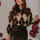 CUDDLE UP  BEIGE/BROWN ARGYLE SWEATER