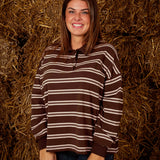 GREYA BROWN STRIPED LONGSLEEVE POLO SHIRT