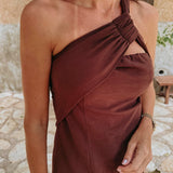 BESAME BROWN ONE SHOULDER DRESS