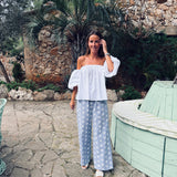 NAVARRA BLUE CHECKERED FLOWER PANTS