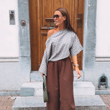 CORALIE BROWN CHECKERED BLOUSE