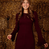 QUENETH RIBBED BURGUNDY DRESS