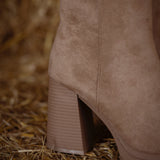 MADELEINE BEIGE SUEDE HEEL BOOTS