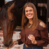 BLAKELY BROWN CUT-OUT BLOUSE