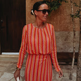 NOCHE ORANGE/PINK CROCHET DRESS