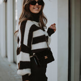 ZAYA BROWN ROLLNECK STRIPED SWEATER