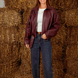 AMBUSH BURGUNDY LEATHER ZIP JACKET